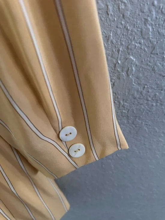 Vintage Ellen Tracy 100% Silk Blazer Yellow Pinstripe Double Breasted Size 10 - Picture 9 of 13